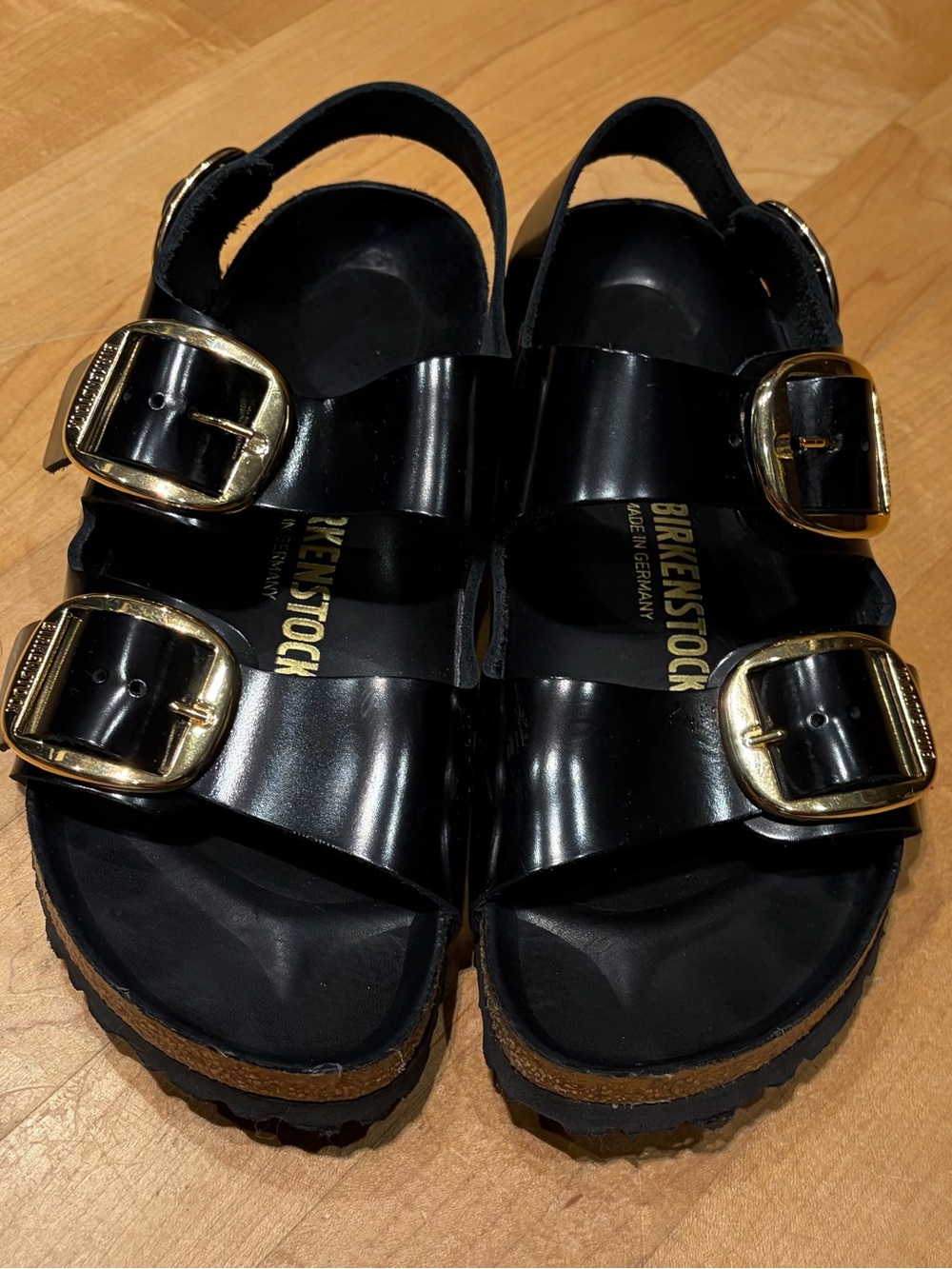 Birkenstock Milano Big Buckle Black & Gold Patent Leather Size EU39 / US8.5